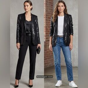 Bianca Nygård Black Sequin Tuxedo Blazer Satin Lapels - Size 8